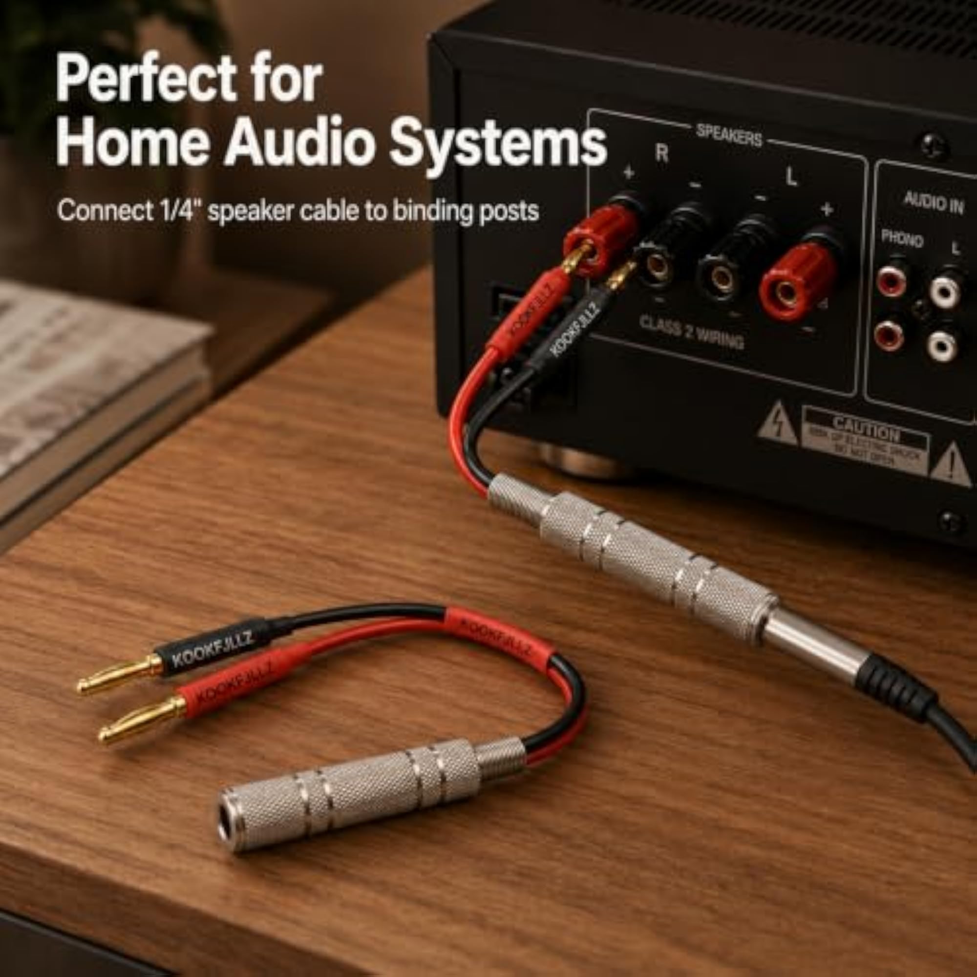 1/4 Inch TS Female to Banana Plug Speaker Cable 2-Pack, 1FT